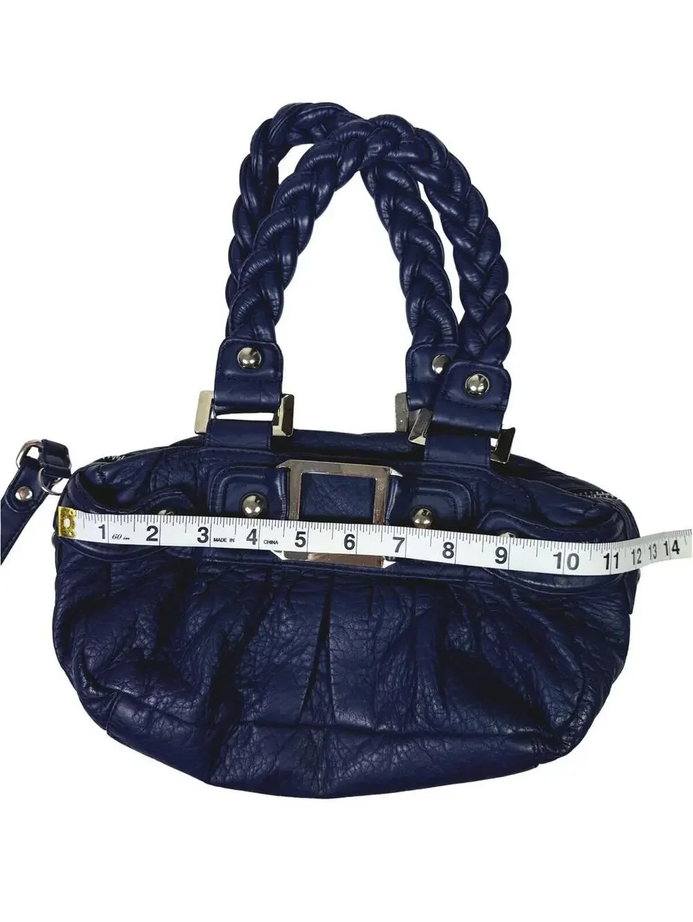 Y2K Black Rivet Blue Braided Handle Satchel Bag McBling Purse